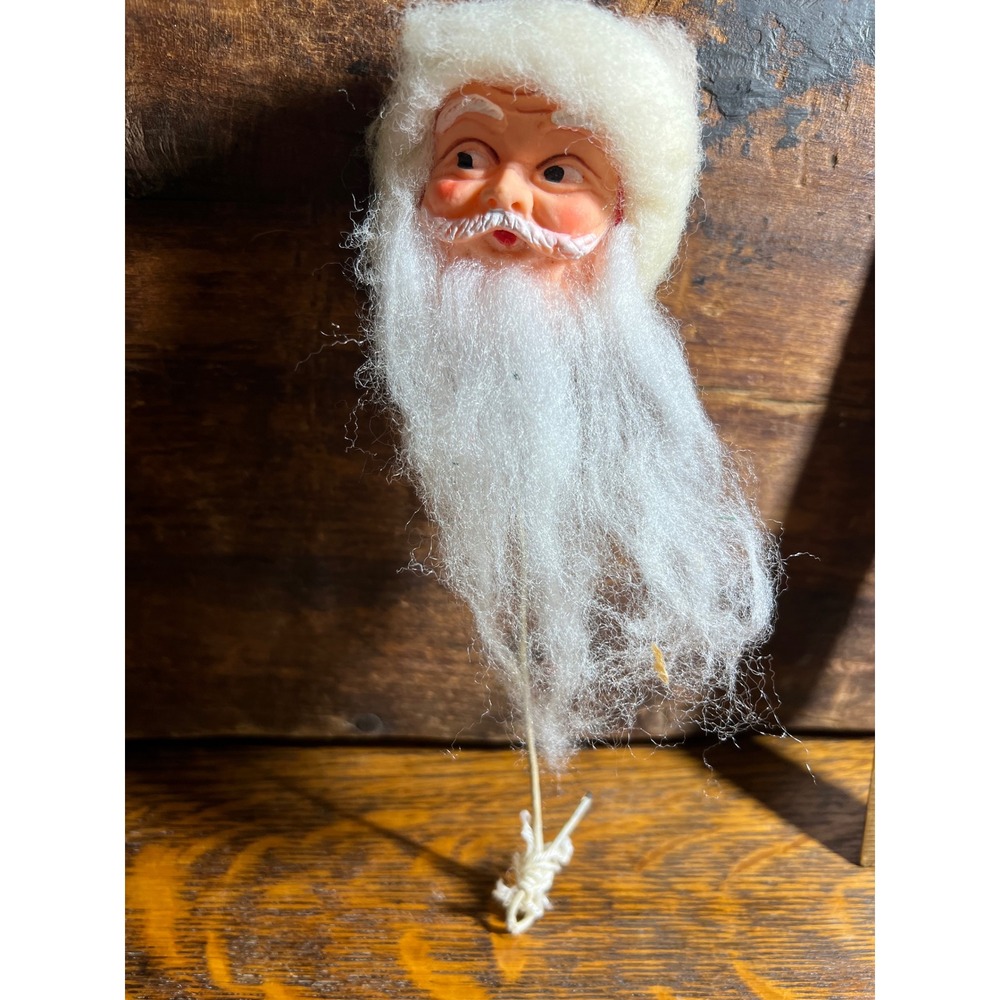 VTG Santa Claus Head Pick Christmas Ornament Made in Japan Red Felt Hat 5in